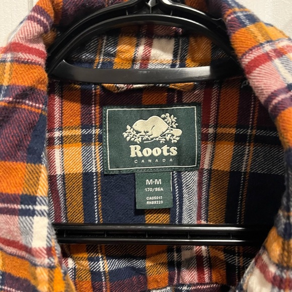 Roots button down flannel 100% cotton men’s medium orange/blue/white - Picture 2 of 5